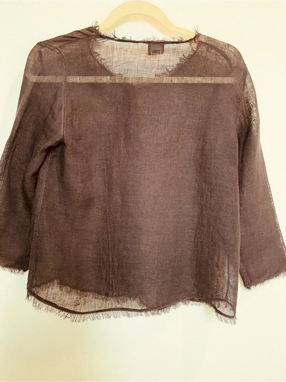 Eileen Fisher Sheer Linen Button -Front Black/Brown Blouse. - Picture 4 of 14